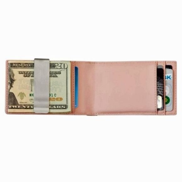 Forrest & Harold‎ Slim RFID Wallet Money Clip Leather Wallet Charcoal/Blush - Picture 2 of 12